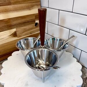 🇸🇪 Vintage Swedish Rostfritt Triple Condiment Set - Stainless & Wood Handle 🫒